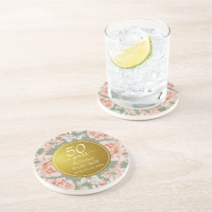 Dessous De Verre En Grès 50e anniversaire du Mariage or floral