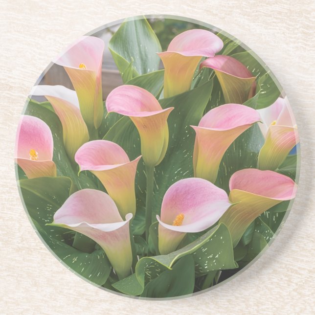 Dessous De Verre En Grès 55e anniversaire du Mariage Pink Calla Lily (Devant)