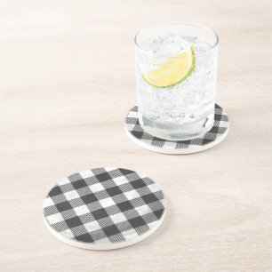 Dessous De Verre En Grès à damiers Plaid Noir Et Blanc
