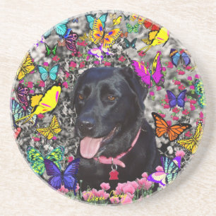 Dessous De Verre En Grès Abby dans les papillons - chien noir de