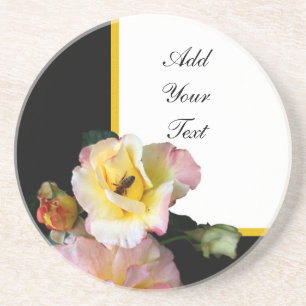 Dessous De Verre En Grès Abeille sur roses rose jaune Fleurs