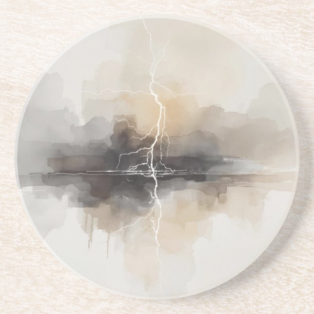 Dessous De Verre En Grès Abstract Lightning in Neutrals Print (Devant)
