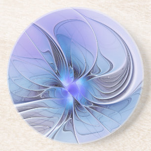 Dessous De Verre En Grès Abstrait Art Fractal Lavande Bleu