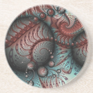 Dessous De Verre En Grès Abstrait Fantastique Vivant Art Fractal Brun Bleu