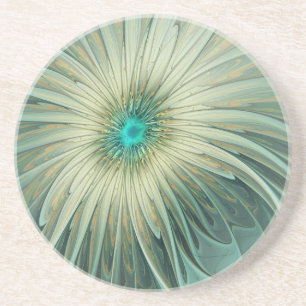 Dessous De Verre En Grès Abstrait Sage Green Imaginaire Fleur Fractal Art