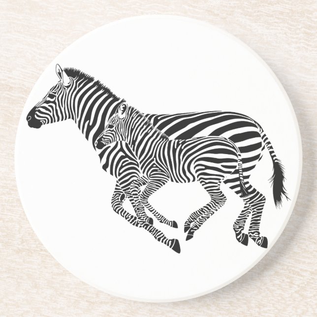 Dessous De Verre En Grès Abstrait Zebras mère et enfant (Devant)