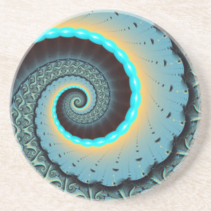 Dessous De Verre En Grès Abstraite spirale d'art fractal bleu turquoise ora