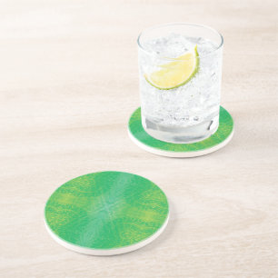 Dessous De Verre En Grès Acceptation   Médaillons de saumons jaunes bleus