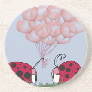 Dessous De Verre En Grès Adorable Ladybug Avec Joli Bouquet De Balloon Rose