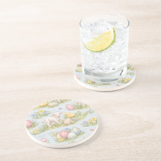 Dessous De Verre En Grès Agneau de Pâques et poussin aquarelle florale prin