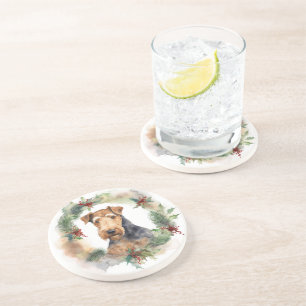 Dessous De Verre En Grès Airedale Christmas Wreath Festive Pup