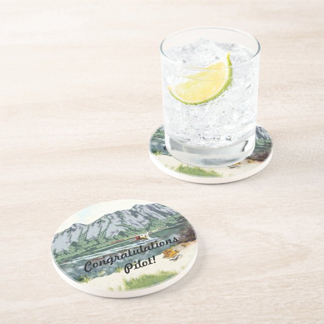 Dessous De Verre En Grès Alaska Bush Avion Et Pêche Voyage (Côté)