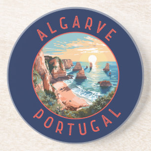 Dessous De Verre En Grès Algarve Portugal Cercle en détresse rétrograde