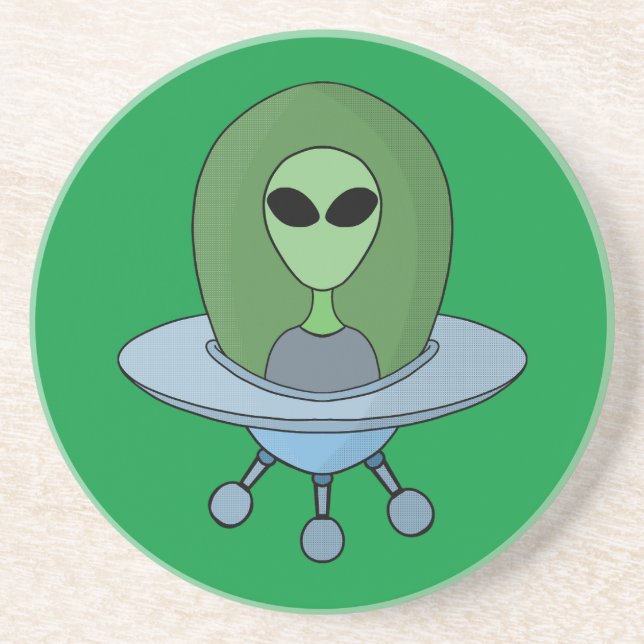 Dessous De Verre En Grès Alien dans son petit vaisseau spatial (Devant)