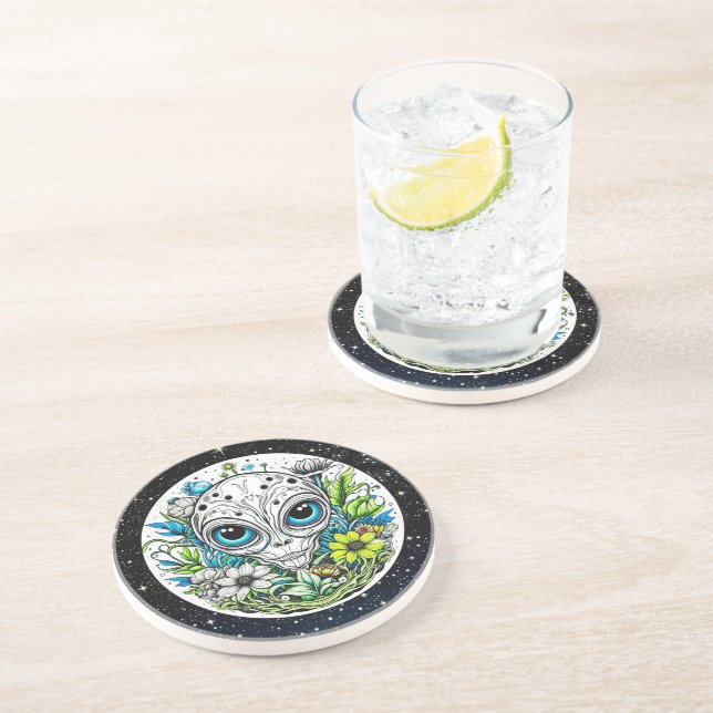 Dessous De Verre En Grès Alien extraterrestre en fleurs (Côté)