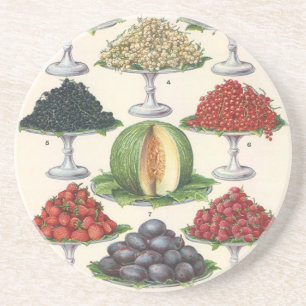 Dessous De Verre En Grès Aliments Anciens Fruits Assortis sur Plateaux pour