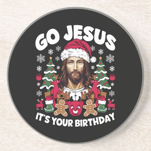 Dessous De Verre En Grès Allez Jésus C'est ton Anniversaire Vilain Chandail (Devant)