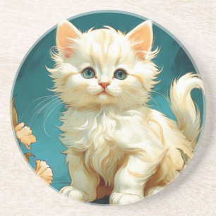 Dessous De Verre En Grès Alphonse Mucha Art Nouveau Chat Blanc