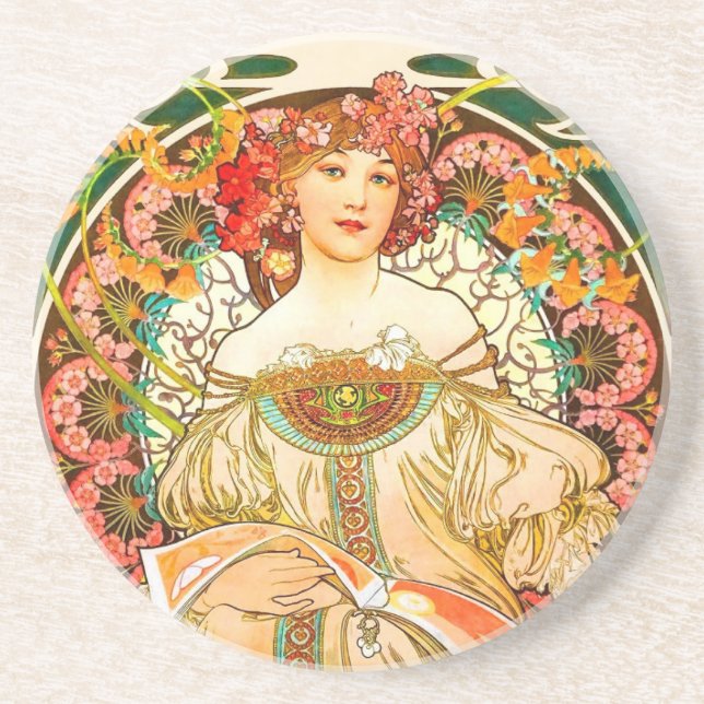 Dessous De Verre En Grès Alphonse Mucha Art Nouveau Daydream (Devant)