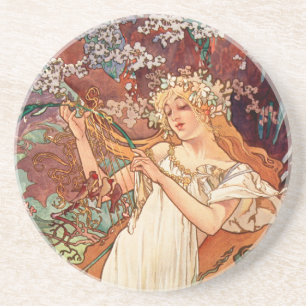 Dessous De Verre En Grès Alphonse Mucha, Les Saisons (1896) Printemps