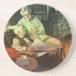 Dessous De Verre En Grès Amour et romance vintage ; Grands-parents romantiq