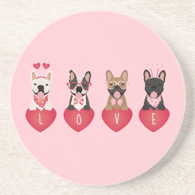 Dessous De Verre En Grès Amour Valentine Bulldogs (Devant)