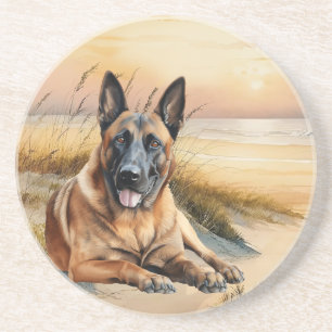 Dessous De Verre En Grès Amoureux du Malinois belge Plage de sable