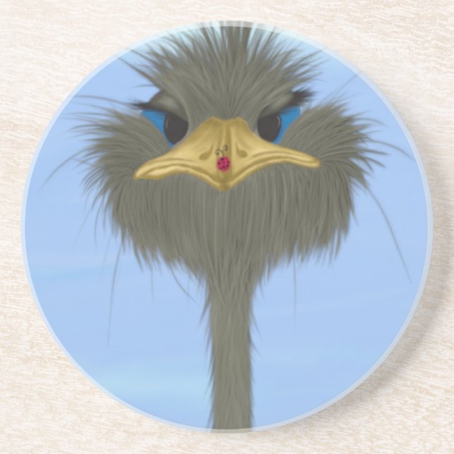 Dessous De Verre En Grès Amusant Ostrich George Et Mignonne Ladybug (Devant)