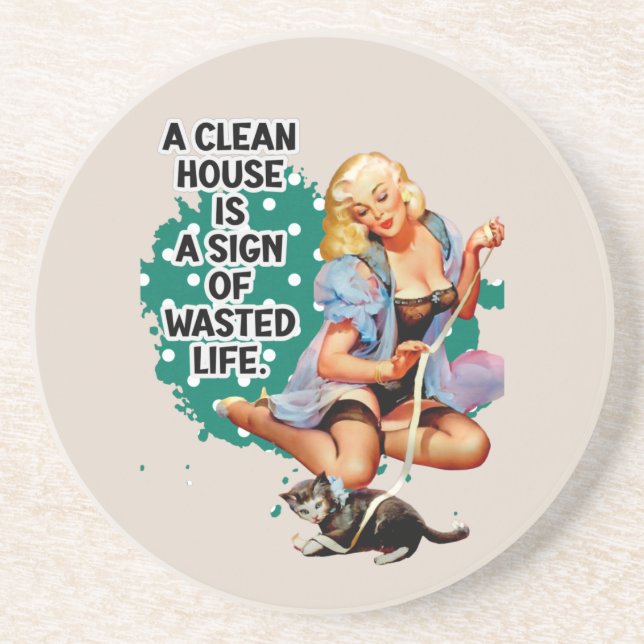 Dessous De Verre En Grès Amusant Retro Humour femme de ménage (Devant)