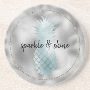 Dessous De Verre En Grès Ananas Aqua Silver Glam Glitz