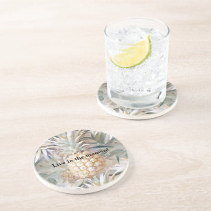 Dessous De Verre En Grès Ananas Tropical Cream Gold