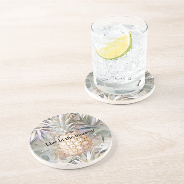 Dessous De Verre En Grès Ananas Tropical Cream Gold (Côté)