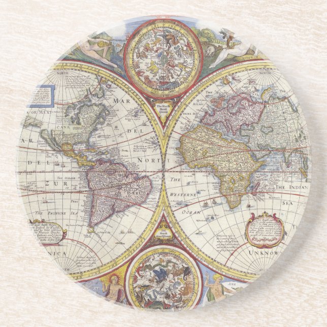 Dessous De Verre En Grès Ancienne carte du monde (Devant)