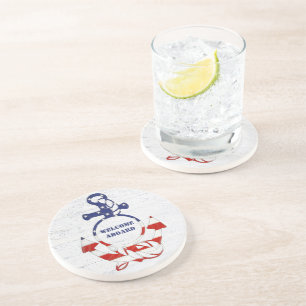 Dessous De Verre En Grès Ancre du pavillon nautique sur le bois