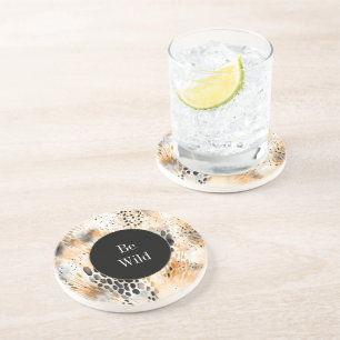 Dessous De Verre En Grès Animal sauvage léopard crème noir  
