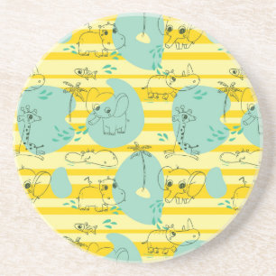 Dessous De Verre En Grès Animaux mignons jouant avec de l'eau 2