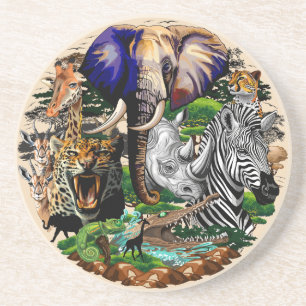 Dessous De Verre En Grès Animaux sauvages de la Savane africaine