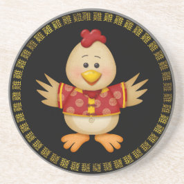Dessous De Verre En Grès Année du coq drôle mignon de coq