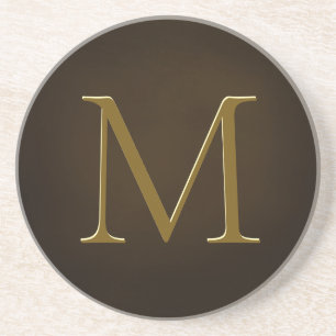 Dessous De Verre En Grès Antique Or Embossé Monogramme Personnalisé Round