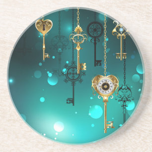 Dessous De Verre En Grès Antique Skeleton Keys on Green Background