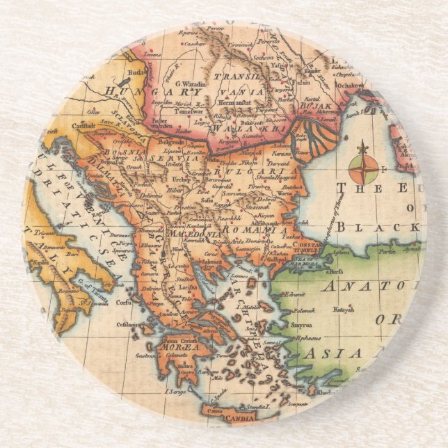 Dessous De Verre En Grès Antique vieille carte inspirée (2) (Devant)