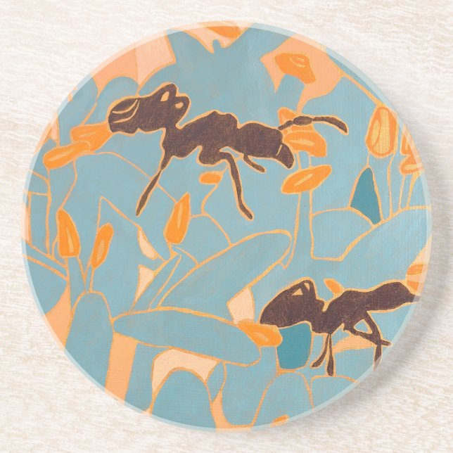 Dessous De Verre En Grès Ants with Blue flowers Autralian Flora (Devant)