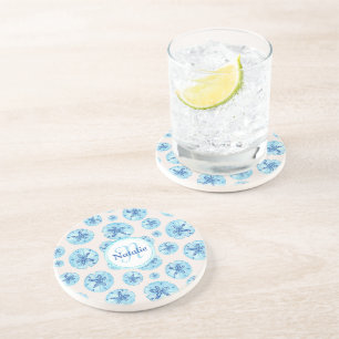 Dessous De Verre En Grès Aqua turquoise bleu sable dollar aquarelle nom per