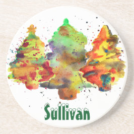 Dessous De Verre En Grès Aquarelle Arbres de Noël, grès personnalisé