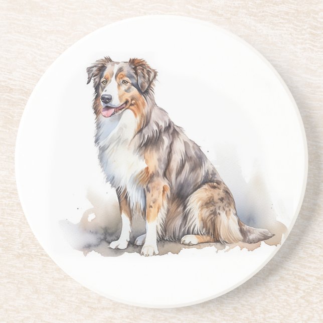 Dessous De Verre En Grès Aquarelle Australian Shepherd (Devant)