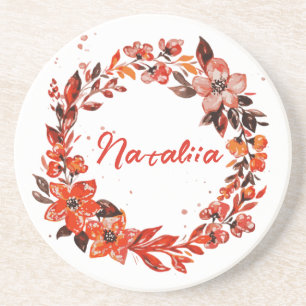 Dessous De Verre En Grès Aquarelle Automne Florales Nom personnalisé