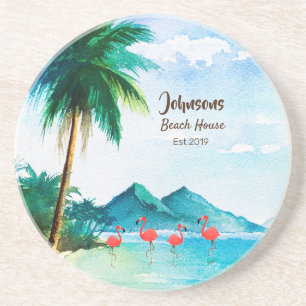 Dessous De Verre En Grès Aquarelle bleu tropical vert