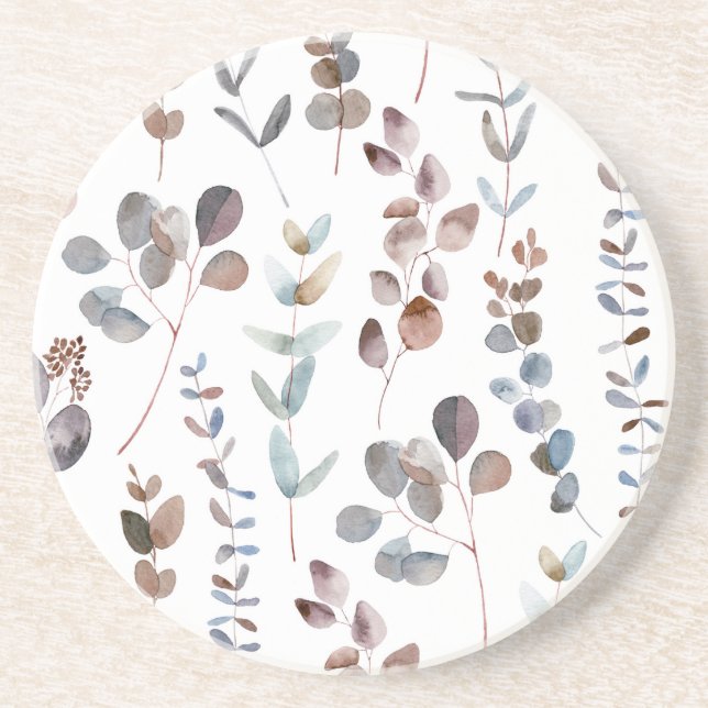 Dessous De Verre En Grès Aquarelle colorée d'Eucalyptus (Devant)