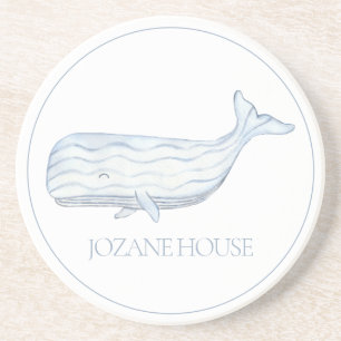 Dessous De Verre En Grès Aquarelle côtière Baleine bleue Personnalisée
