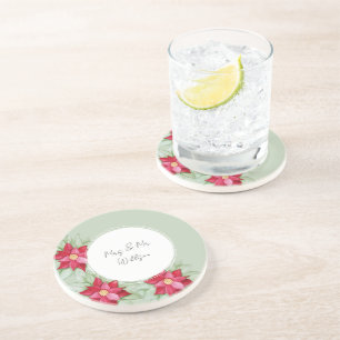 Dessous De Verre En Grès Aquarelle de Noël Poinsettia Peinte à la main